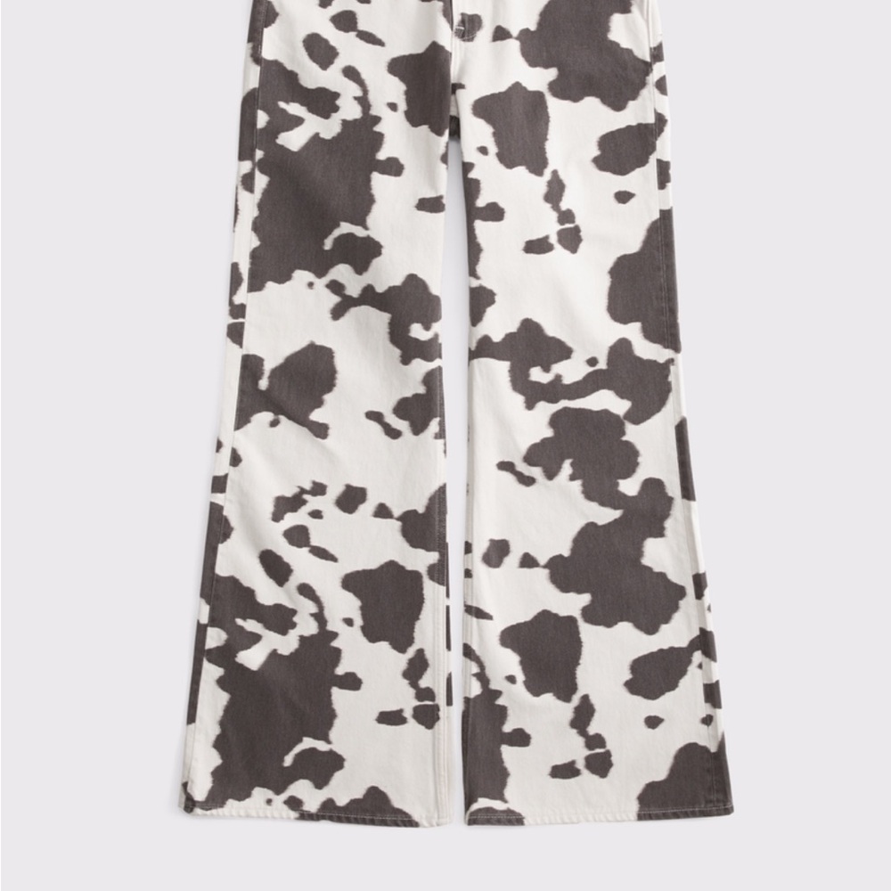 Abercrombie & Fitch Cream and Brown Baggy Boot Pants cow print